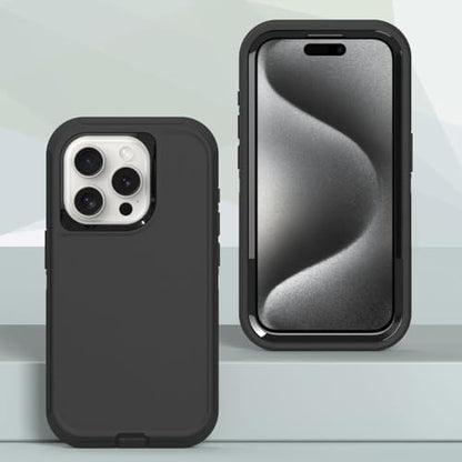 Case for iPhone 15 Pro Max, Heavy-Duty Tough Rugged Shockproof Drop Protective Cover Phone Cases, Black - color: Black+Black, size: iPhone 15 Pro Max