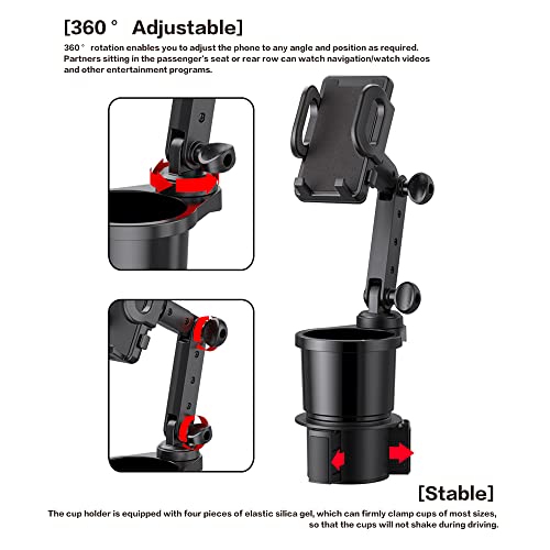 Car Cup Holder Phone Mount, Universal Auto Cell Phone Stand with Drink Expand Cup Holder,2 in 1 Multifunctional Car Cup Holder Expander with 360° Rotation Phone Mount