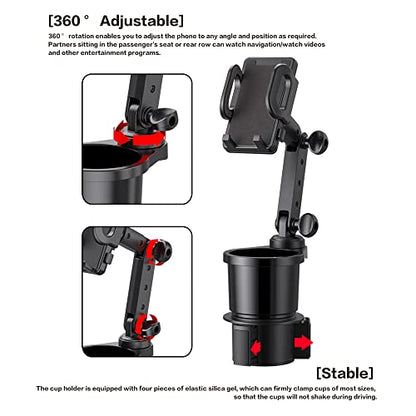 Car Cup Holder Phone Mount, Universal Auto Cell Phone Stand with Drink Expand Cup Holder,2 in 1 Multifunctional Car Cup Holder Expander with 360° Rotation Phone Mount