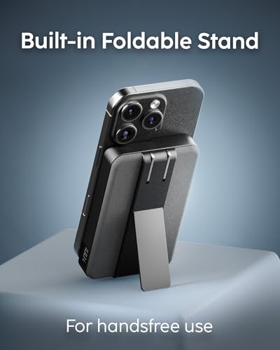 myCharge CliqLuxe+ Magnetic Wireless Power Bank 10,000mAh | iPhone & MagSafe Compatible | Qi2.2 25W Mag Safe Portable Charger | Built-in Wall Plug & Stand | 20W PD USB-C Port | Premium Grey Fabric - size: 10K, style: With Wall Plug (Grey)