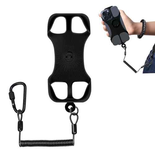 The Phone Tether-MobilePhone Protective Strap, Anti Theft Phone Strap for Men and Women,Locking Carabiner and Phone Ring Grip,Silicone Phone Holder Fits All Smartphones 4 to 7 Inches (Black)