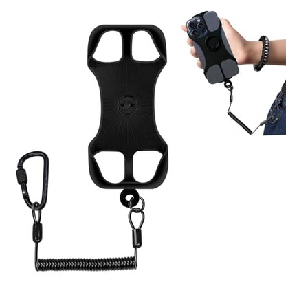 The Phone Tether-MobilePhone Protective Strap, Anti Theft Phone Strap for Men and Women,Locking Carabiner and Phone Ring Grip,Silicone Phone Holder Fits All Smartphones 4 to 7 Inches (Black)