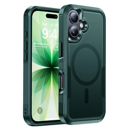 Magnetic for iPhone 17 Case Rugged Dual-Layer Shockproof Green | Military-Grade Heavy Duty Protection, Fit for Magsafe, Matte Finish Scratch Resistant Anti-Fingerprint, Anti-Slip Phone Cover - color: Green