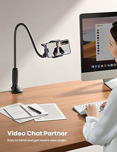 Lamicall Gooseneck Phone Holder for Bed, Stable Flexible Arm Stand for Desk - color: black