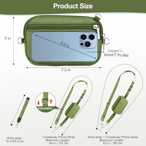 Phone Lanyard Crossbody with Detachable RFID Wallet (Green, Large) - color: Green, size: Large