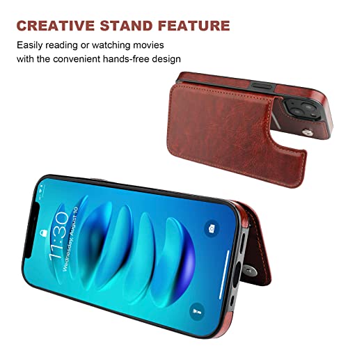 ONETOP for iPhone 14 Wallet Case with Credit Card Holder,Brown - color: Brown