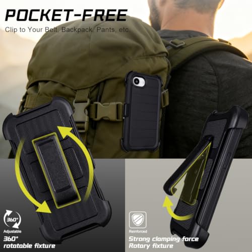 for Defender Phone Case iPhone 17e Case with Clip Holster Kickstand Black | for iPhone 17 e Case Heavy Duty iPhone17e Phone Case Rugged 2 Layers of Sturdy,Anti-Drop for Phone Case 17e Cases Protective - color: Black