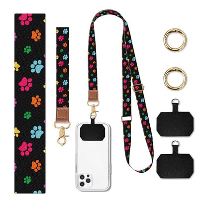 Phone Lanyard Crossbody Wrist Strap, Cute Cell Phone Lanyards for around the Neck Wristlet Wrist Strap - color: Colorful Dog Paws