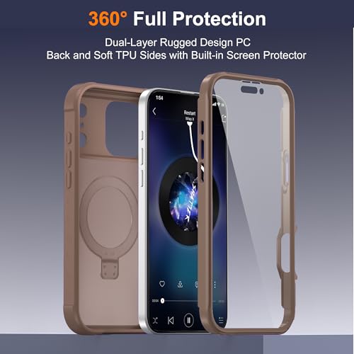 Compatible with iPhone 17 Pro Case with Magnetic Ring Stand [Compatible with Mag-Safe] [Built-in Screen Protector] Military-Grade Drop Protection Matte Translucent Phone Case, Desert Brown - color: Desert Brown, size: Iphone 17 Pro