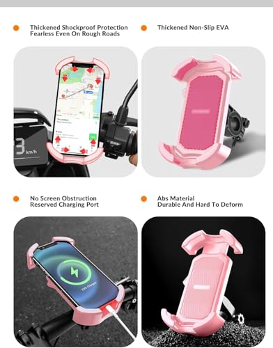 ROCKBROS Bike Phone Holder Security Lock Shockproof Bicycle Phone Mount 2PC - color: 2 Pack - Handlebar Mount Pink + White