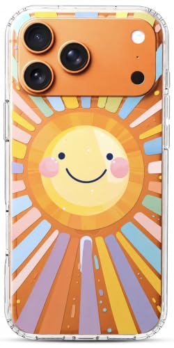 Ranz Clear Case Compatible with MagSafe for iPhone 17 Pro Max – Cute Smiley Sun Case for Women Girls, Anti-Yellowing Slim Shockproof Protective Cover - Rainbow Sun - color: Rainbow Sun, size: iPhone 17 Pro Max