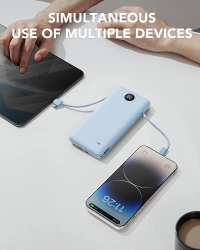VRURC Portable Charger, Power Bank Built-in Cables and AC Wall Plug - color: Blue