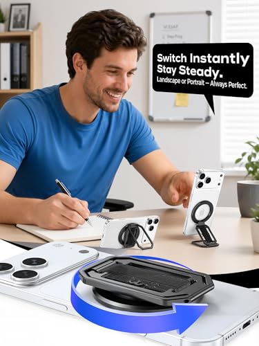 Ultra-Light & Durable Aluminum Phone Grip Stand for MagSafe, Finger Strap - color: Black (All-Aluminum)