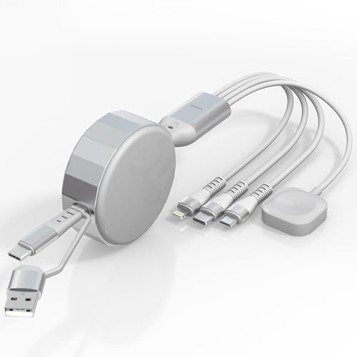 4 in 1 Retractable Multi Charging Cable with iWatch Charger Cord - color: White