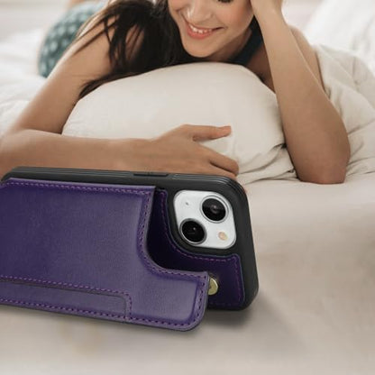 iCoverCase Compatible with iPhone 13 Mini Case with Card Holder, Wallet Phone Case for Women Men RFID Blocking PU Leather Protective Case 5.4 Inch (Dark Purple) - color: Dark Purple