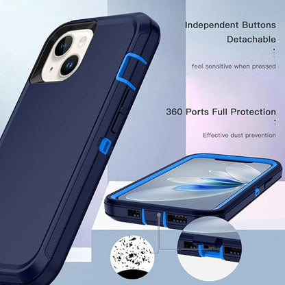 Apple iPhone 13 / iPhone 14 / iPhone 15 / iPhone 16e Case (6.1") Rugged Case Heavy Duty Shockproof Dust/Drop Proof Dual Layer Cover Navy - color: Navy