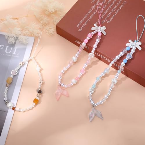 Pink Beaded Phone Wrist Straps, Y2K Phone Case Charms Camera Charm Strap, Lanyard Keychain Wristlet Aesthetic Cellphone Charm - style: Mermaid Ocean Fantasy