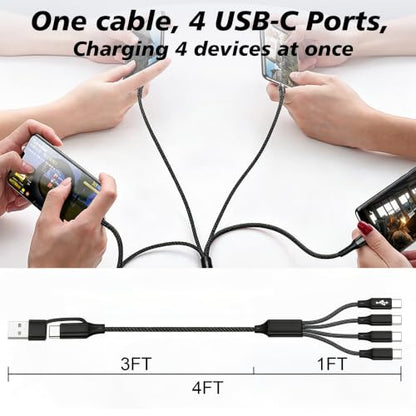 Awnuwuy Multi Charge Cable, 4FT 4-in-2, 4 USB C Ports for Type C Devices