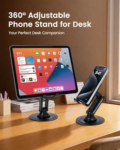 LENTION Phone Stand, 360° Rotating Foldable Adjustable Weighted Stable Base