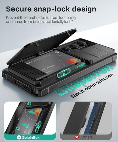 GolbinBox for Samsung Galaxy S26 Ultra Case with Wallet & Lock, Ink Black | Card Holder, Slide Camera Cover, Built-in Safety Lock & RFID Protection, Holds 4~5 Cards or Cash, S26 Ultra Wallet Case 6.9'' - color: 1-Ink Black