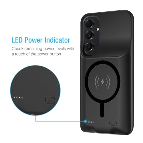Battery Case for Galaxy A15, Enhanced 10000mAh Portable Protective Wireless Charging Case Support Carplay Compatible with Galaxy A15 (6.5 inch) Rechargeable Extended Battery Charger Cover - Black - size: for Galaxy A15