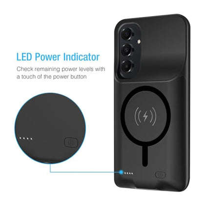 Battery Case for Galaxy A15, Enhanced 10000mAh Portable Protective Wireless Charging Case Support Carplay Compatible with Galaxy A15 (6.5 inch) Rechargeable Extended Battery Charger Cover - Black - size: for Galaxy A15