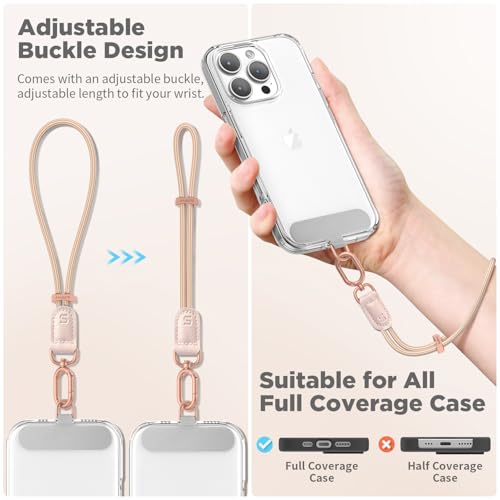 SURPHY Phone Wrist Strap, Keychain Wristlet, Phone Lanyard with Tether Tab - color: Pink