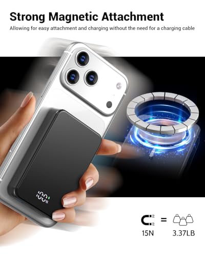 Magnetic Portable Charger for Magsafe Power Bank, 26800mAh 20W PD Large Capacity Aluminum Alloy USB-C in&Out Wireless Fast Charging Battery Pack for iPhone 17Pro Max/16/15/14/13/12 Series, Black - color: Black
