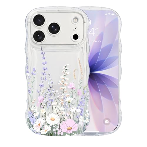 AULEEP for iPhone 17 Pro Max Case, Cute Clear Phone Case Floral with Curly Wave Frame Design, Slim Soft Shockproof TPU Protective Phone Cover for Women, Trendy Girly Case for iPhone 17 Pro Max 6.9" - size: iPhone 17 Pro Max