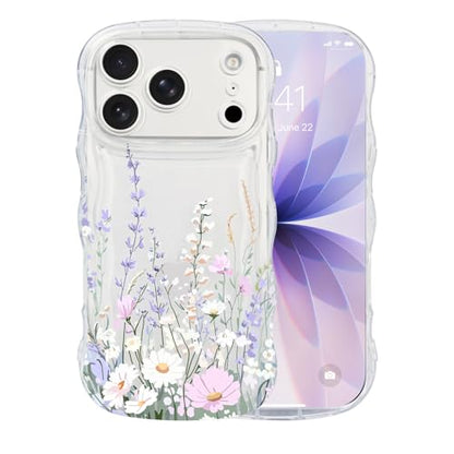AULEEP for iPhone 17 Pro Max Case, Cute Clear Phone Case Floral with Curly Wave Frame Design, Slim Soft Shockproof TPU Protective Phone Cover for Women, Trendy Girly Case for iPhone 17 Pro Max 6.9" - size: iPhone 17 Pro Max