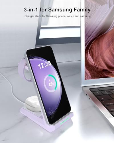 ADADPU 3 in 1 Wireless Charging Station for Samsung Galaxy Devices - color: Light Purple