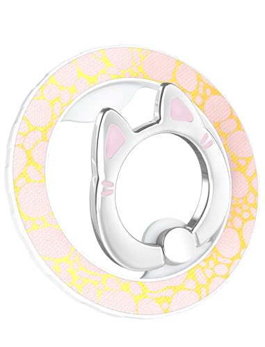 Magnetic Phone Ring Holder for magsafe, Cartoon Cat Snap, Glitter Magnetic Grip Compatible with iPhone 16 15 14 13 12 Pro max,Pro,Plus,Mini, Adjustable Kickstand, Pink - color: Pink