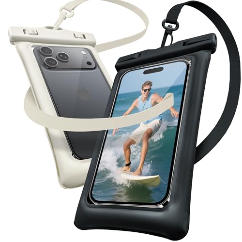Floating Waterproof Phone Pouch 2 Pack - Dual Floatable Airbags Up to 7.2", IPX8 Waterproof Phone Dry Bag with Lanyard for Beach, for iPhone 17 16 15 Samsung Galaxy Etc., Black + White - color: Black + White
