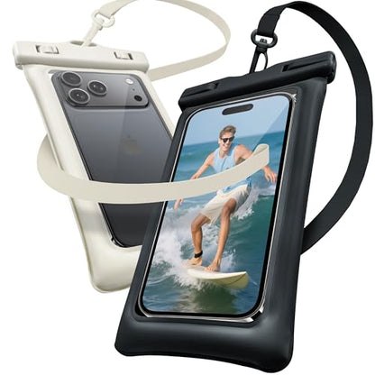 Floating Waterproof Phone Pouch 2 Pack - Dual Floatable Airbags Up to 7.2", IPX8 Waterproof Phone Dry Bag with Lanyard for Beach, for iPhone 17 16 15 Samsung Galaxy Etc., Black + White - color: Black + White