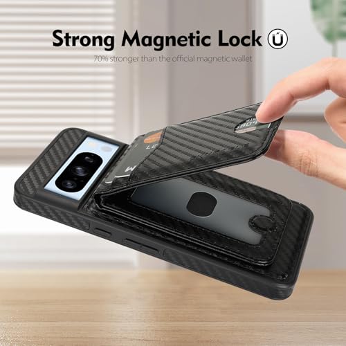 SkyEagle Compatible Magsafe 2 in 1 Detachable Google Pixel 8 Pro Wallet Case with Card Holder Women Men,Magnetic PU Leather RFID Blocking Flip Kickstand Credit Slots,for Pixel 8 Pro 6.7",Black - color: Carbon Black, size: Google Pixel 8 Pro 6.7"