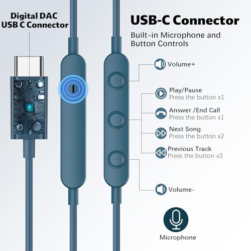 USB C Headphones for iPhone 18 Pro/17 Pro Max 16 Wired Earbuds,Blue - color: Blue