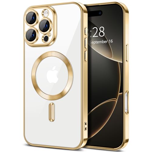 Hython Magnetic Clear for iPhone 16 Pro Max Case with Camera Lens Protector [Compatible with MagSafe] Plating Edge Slim Soft TPU Cover Protective Phone Case for iPhone 16 Pro Max 6.9", Gold - color: Gold, size: Iphone 16 Pro Max - 6.9 Inch