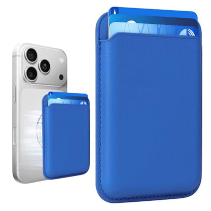 Magnetic Wallet Cell Phone Card Holder for Phone Case with Mag-Safe | Stronger Magnetic RFID Leather Phone Wallet Stick on Series of iPhone 17/16/15/14/13/12 and Pro/Promax, Klein Blue - color: Klein Blue, size: 1 Pack