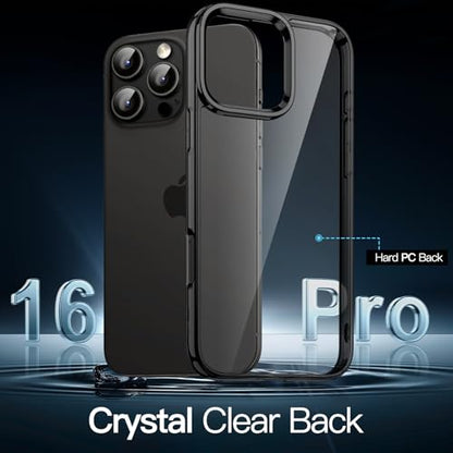 JETech Case for iPhone 16 Pro, Anti-Yellowing, Black | Shockproof Protection, Scratch Resistant Hard PC Back, Durable Transparent TPU Bumper - color: Black, size: iPhone 16 Pro