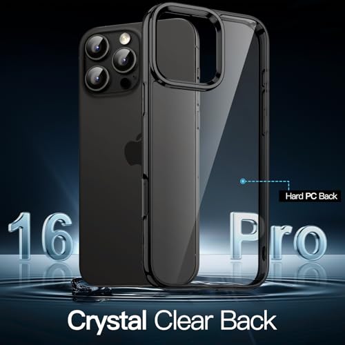 JETech Case for iPhone 16 Pro, Anti-Yellowing, Black | Shockproof Protection, Scratch Resistant Hard PC Back, Durable Transparent TPU Bumper - color: Black, size: iPhone 16 Pro