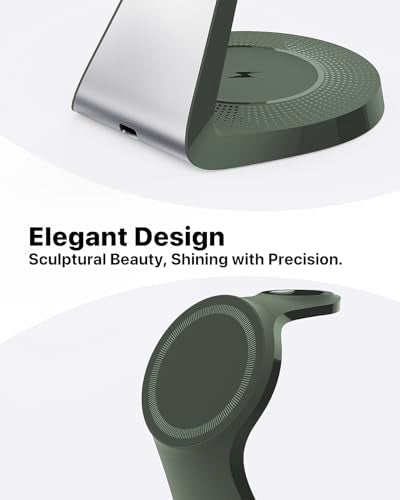 3 in 1 Charging Station for Apple Devices, Mag-Safe Charger Stand Fast Charging, Wireless Charger for iPhone 16/15/14/13/12 Series, & AirPods, & iWatch (USB-C Charger Included) - color: Green