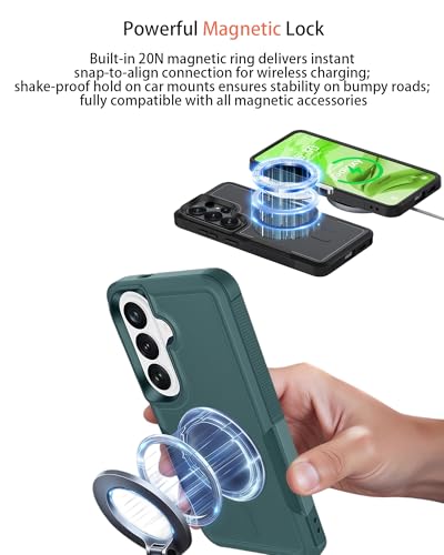 Heavy Duty Magnetic Case for Samsung Galaxy S26 Plus, Military Grade Dual Layer Shockproof, Compatible with MagSafe, Matte Finish Protection Cover - color: Green, size: Galaxy S26 Plus 6.7 Inch