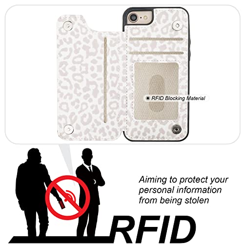 HAOPINSH for iPhone SE(2022) iPhone SE(2020) iPhone 7/8 Wallet Case with Card Holder, White Leopard Cheetah Flip Folio PU Leather Kickstand Card Slots, Double Magnetic Clasp Shockproof 4.7" - color: White Leopard