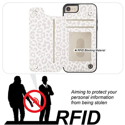 HAOPINSH for iPhone SE(2022) iPhone SE(2020) iPhone 7/8 Wallet Case with Card Holder, White Leopard Cheetah Flip Folio PU Leather Kickstand Card Slots, Double Magnetic Clasp Shockproof 4.7" - color: White Leopard