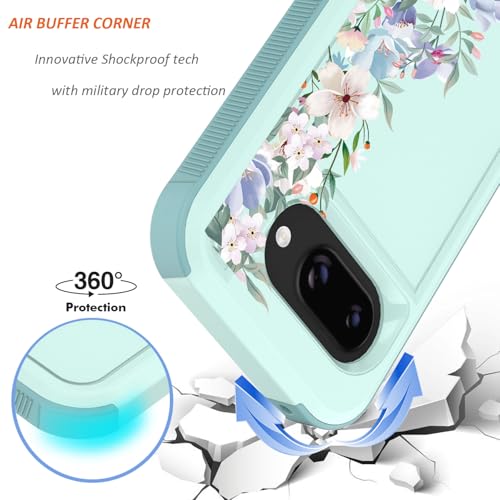 for Google Pixel 9a Case 2025: (Mint Green/Magnolia) | Cute Flowers Floral Design, for Girls Women, Slim Soft TPU Bumper, Shockproof Silicone Cell Phone Cover - color: Mint Green/Magnolia