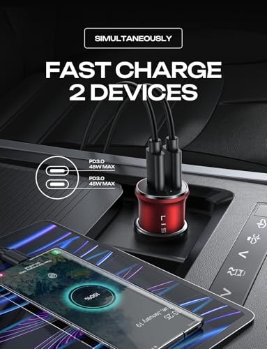 LISEN 90W USB C Car Charger USB C Fast Charge, PD3.0 Fast Car Charger, Red - color: Red, size: 1 Pack