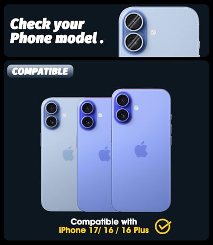 Orzero (3 Sets) Camera Lens Protector Compatible for iPhone 17 6.3"/16 6.1”/16 Plus 6.7“, Protector de Cámera One-Step Installation Tray Individual Metal Ring Glass Cover Case Friendly - Light Blue