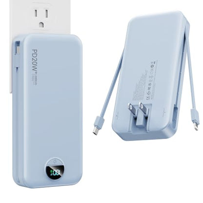 Nusyddy Portable Charger 20000mAh Fast Charging w/Built-in Wall Plug Blue - color: Sky Blue