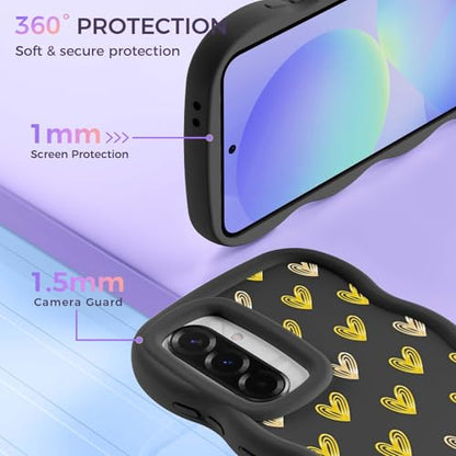 for Galaxy A36 Phone Case, Wavy Soft TPU, Black-Heart | Wavy Frame Design, Soft Slim TPU, Full Camera Lens Protection, Shockproof Phone Cover - color: Black-Heart, size: Samsung A36
