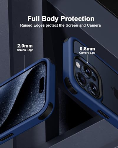 Mobnano Compatible with iPhone 15 Pro Case, with Multicolor Protective Shockproof Bumpers, Crystal Clear Not Yellowing Anti-Scratch Hard PC Back & Soft Silicone TPU Frame Cover - Dark Blue/Black - color: Dark Blue/Black, size: iPhone 15 Pro